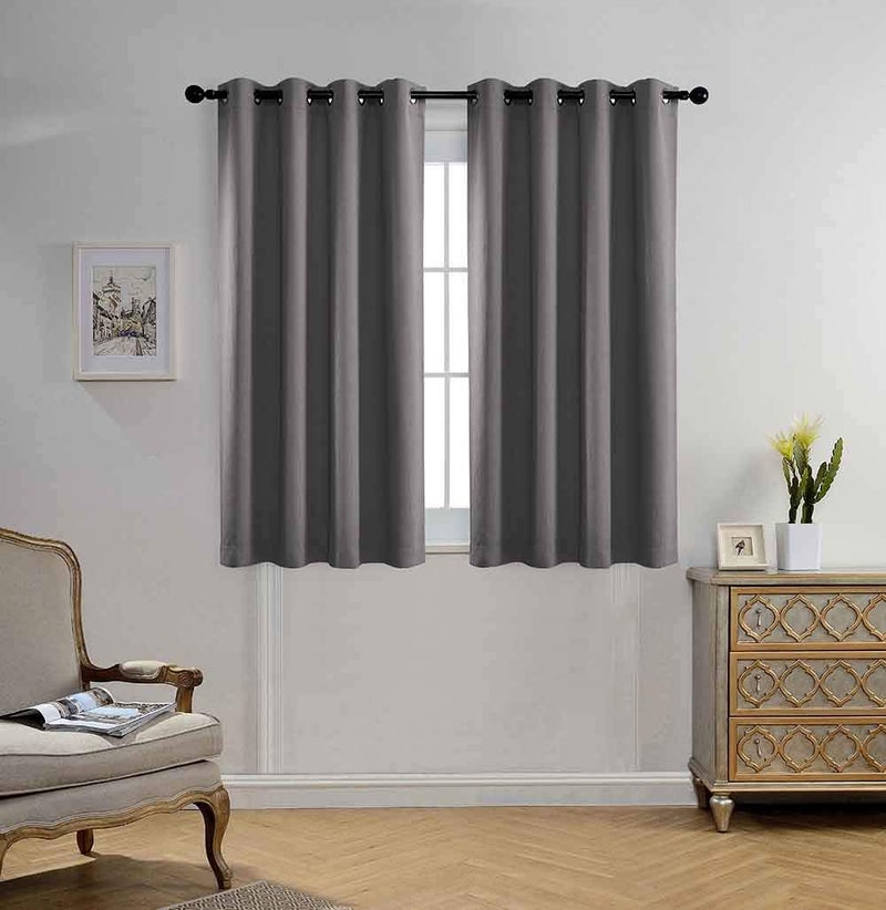 MIUCO Blackout Curtains Room Darkening Textured Grommet Window Curtains 2 Panels for Bedroom 52 x 63 Inch Grey - Image 1